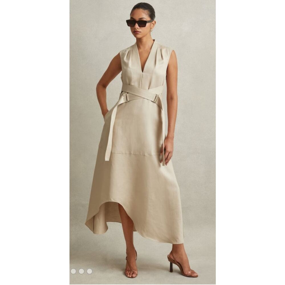 NWT: Reiss Ava Linen Blend Belted Midi Dress - Picture 4 of 11